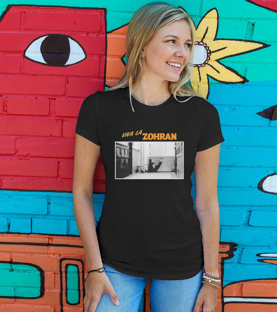 Viva La Zohran Zohran Mamdani Black And White Hallway Enthusiastic Expression T-Shirt