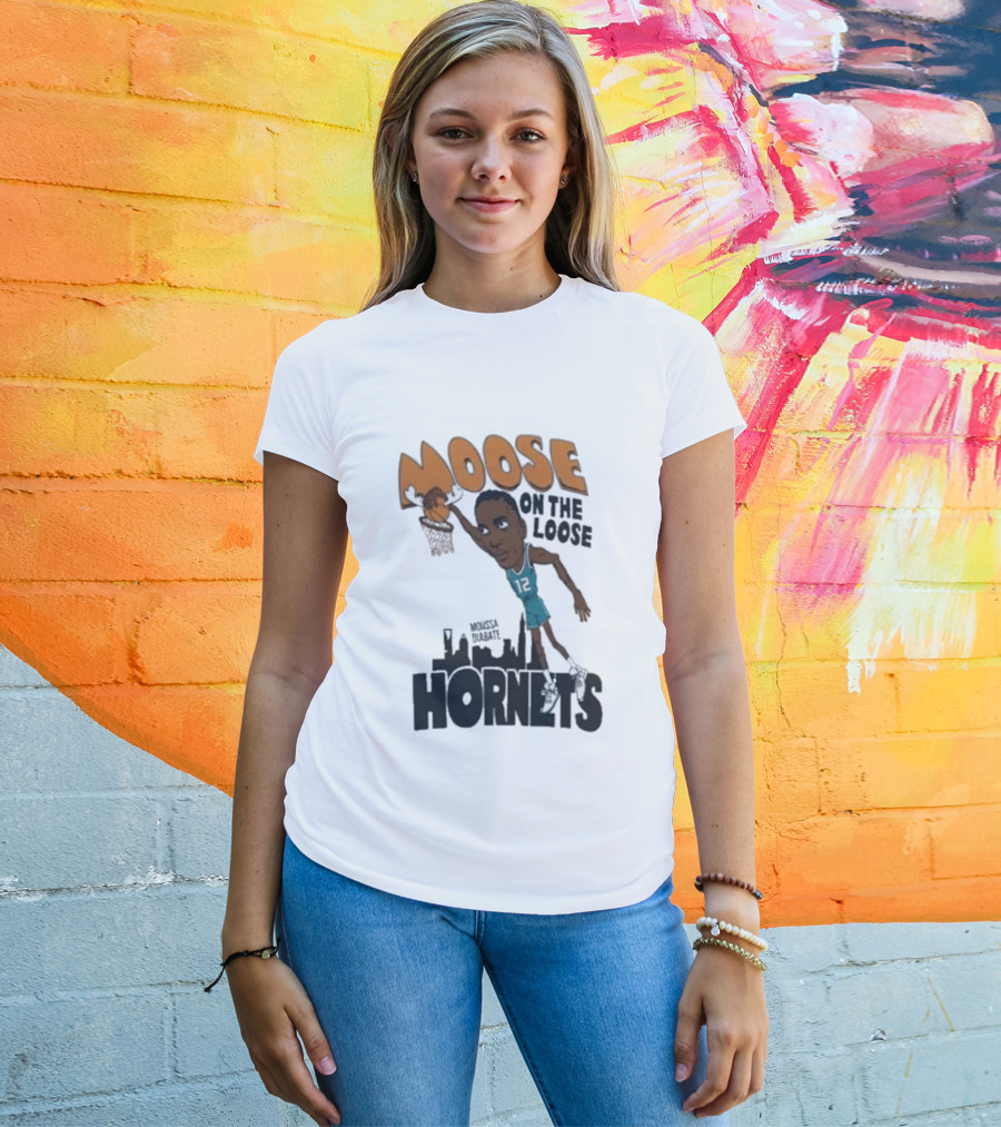 Moose On The Loose Hornets Moussa Diabate Caricature Dunk T-Shirt