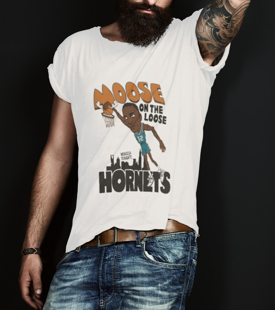 Moose On The Loose Hornets Moussa Diabate Caricature Dunk T-Shirt
