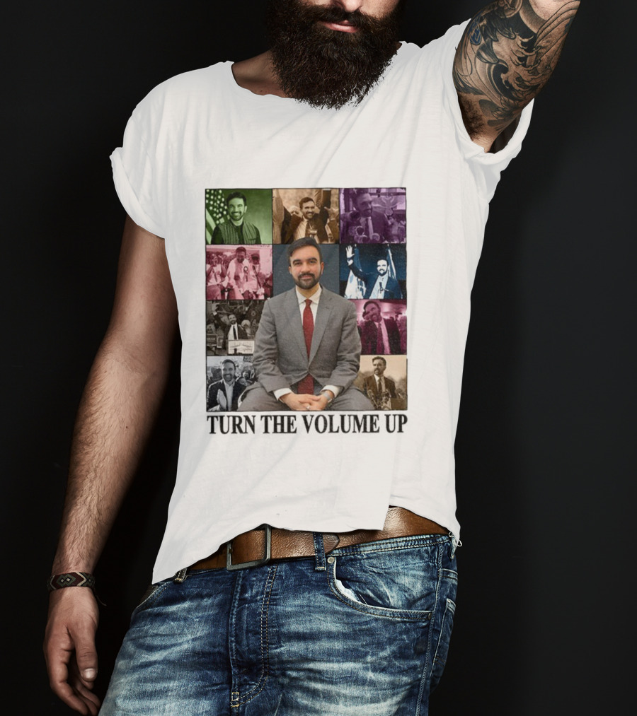 Zohran Mamdani Turn The Volume Up NYC 2026 The Eras Tour Vintage Portrait Collection T-Shirt