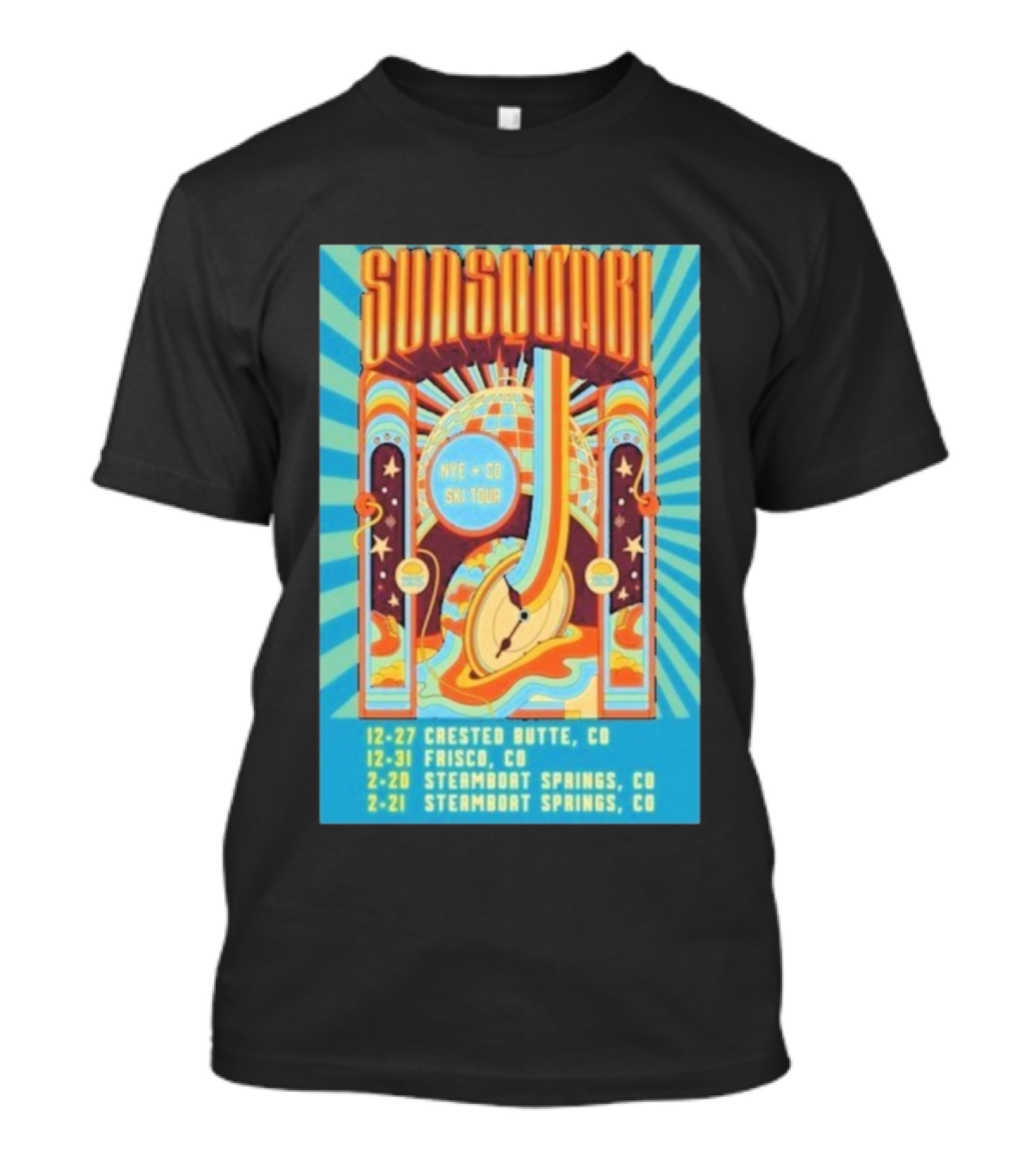 Sunsquabi NYE CO Ski Tour 2025 2026 Crested Butte Frisco Steamboat Springs Event Dates T-Shirt