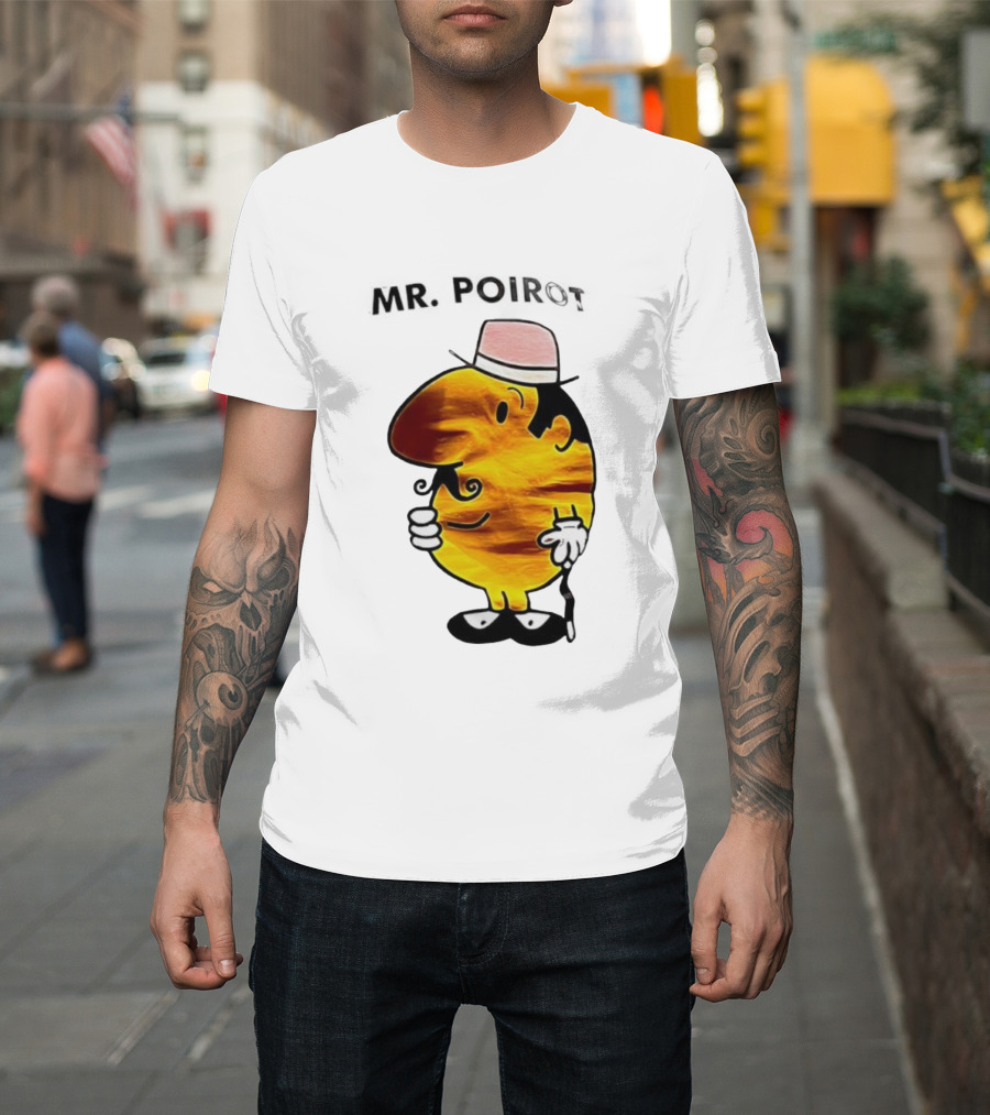 Hercule Poirot Cartoon Character With Pink Bowler Hat T-Shirt
