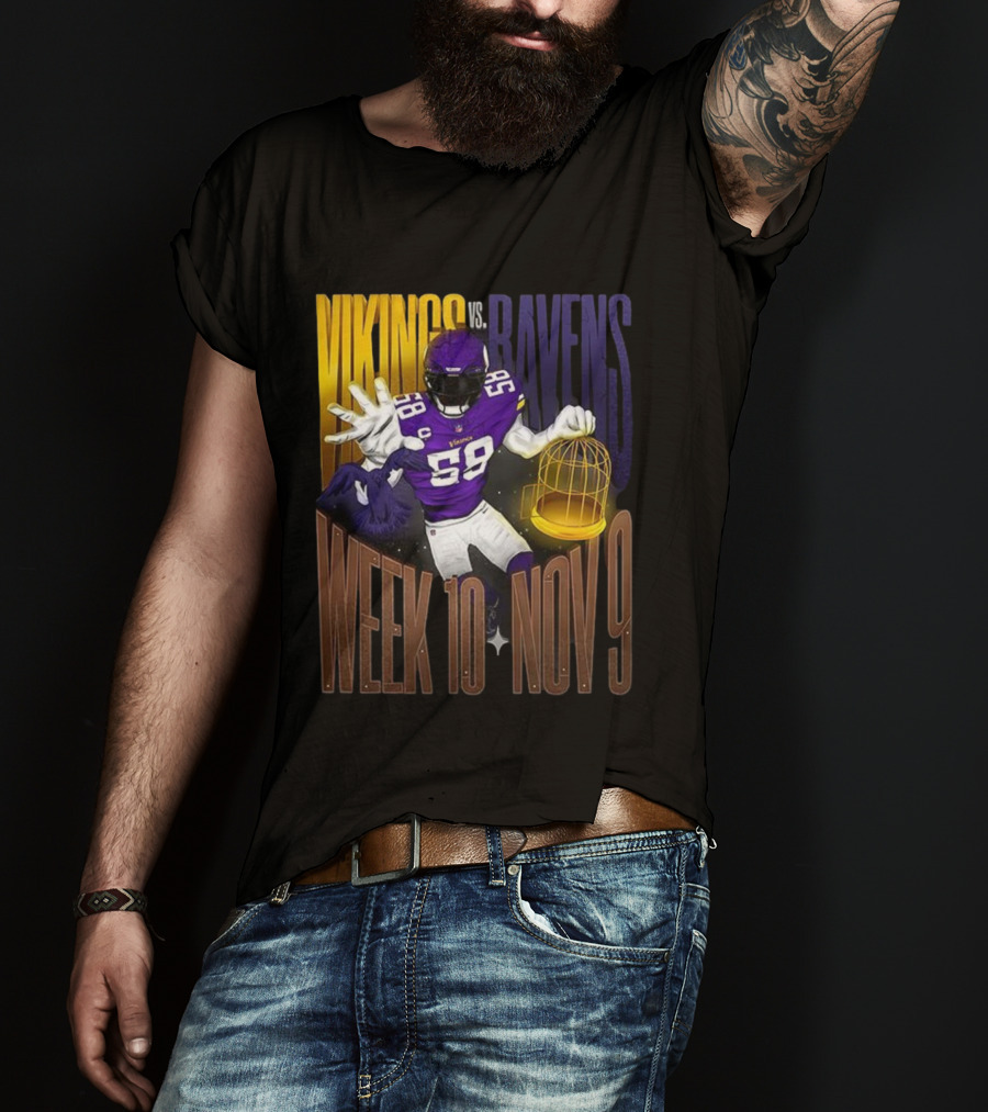 Vikings Vs Ravens Week 10 Nov 9 Football Matchup 58 T-Shirt