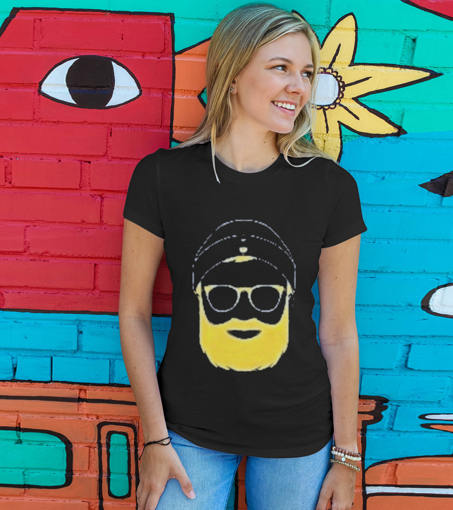 Letterman Beard Glasses Beanie Icon Sketch T-Shirt