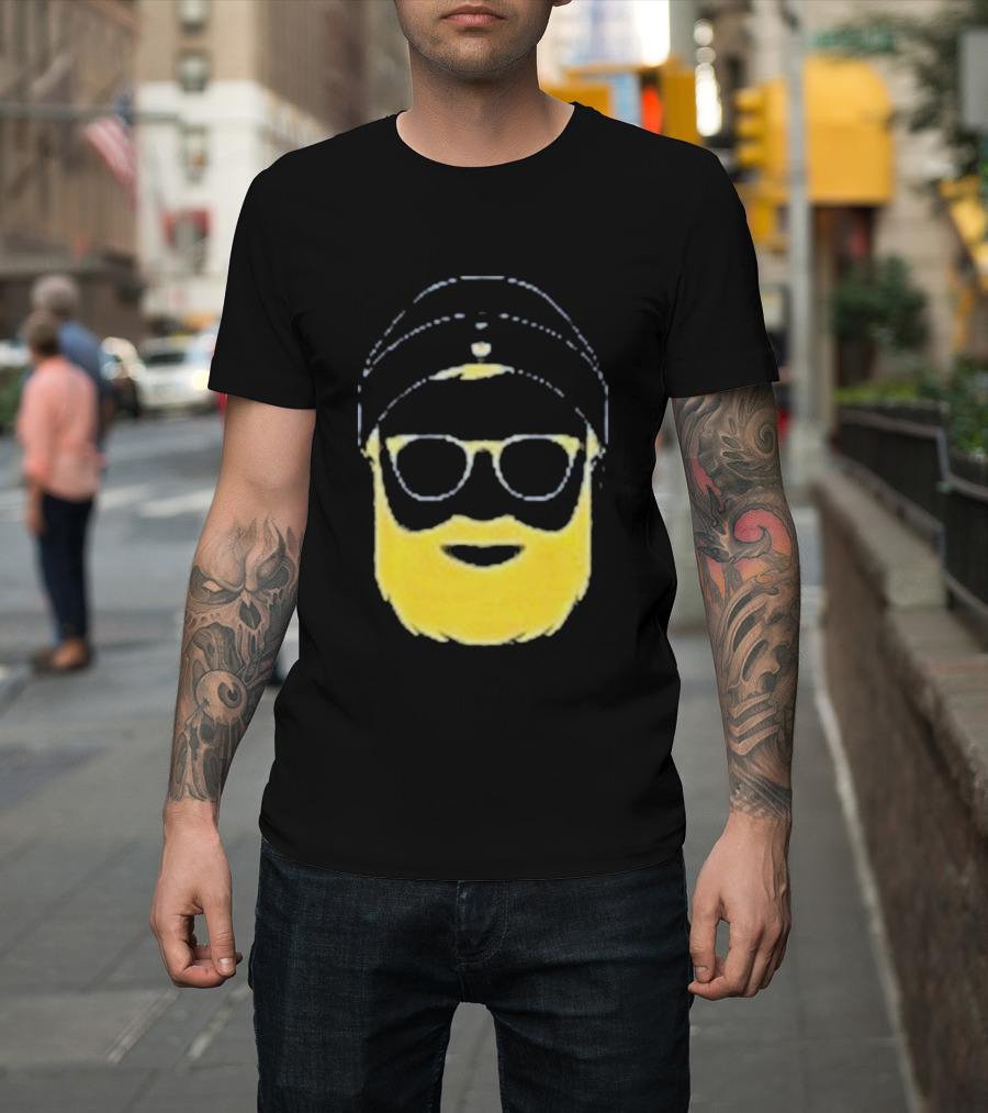 Letterman Beard Glasses Beanie Icon Sketch T-Shirt