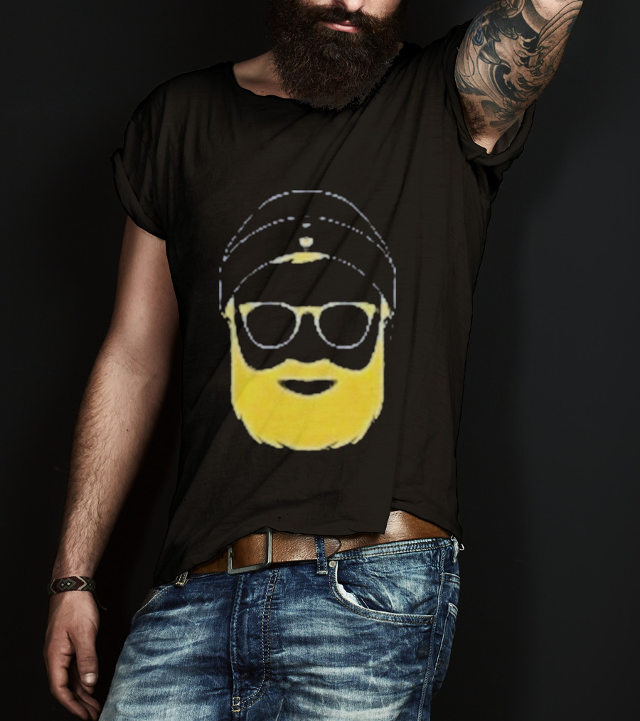 Letterman Beard Glasses Beanie Icon Sketch T-Shirt