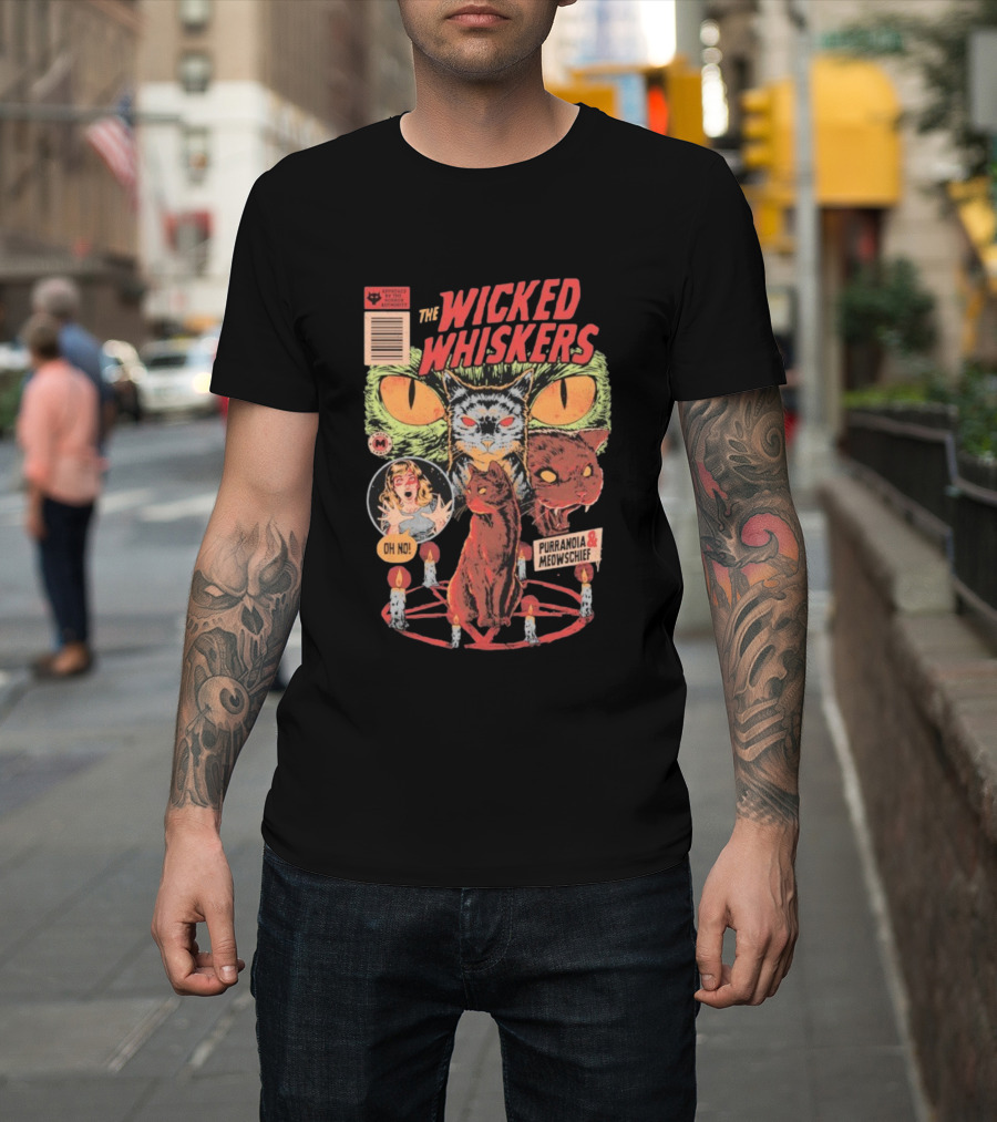 The Wicked Whiskers Oh No Purranoia Meowschief Comic Style Cats T-Shirt