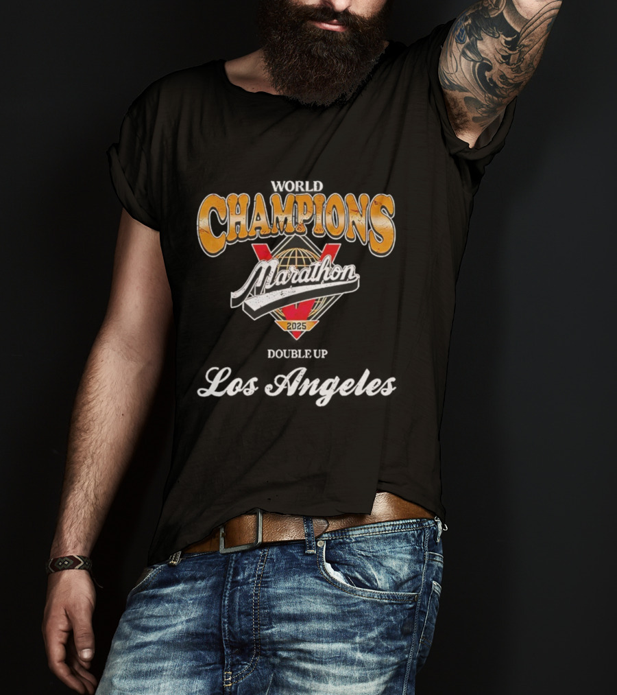 World Champions Marathon 2025 Los Angeles Victory Double Up T-Shirt
