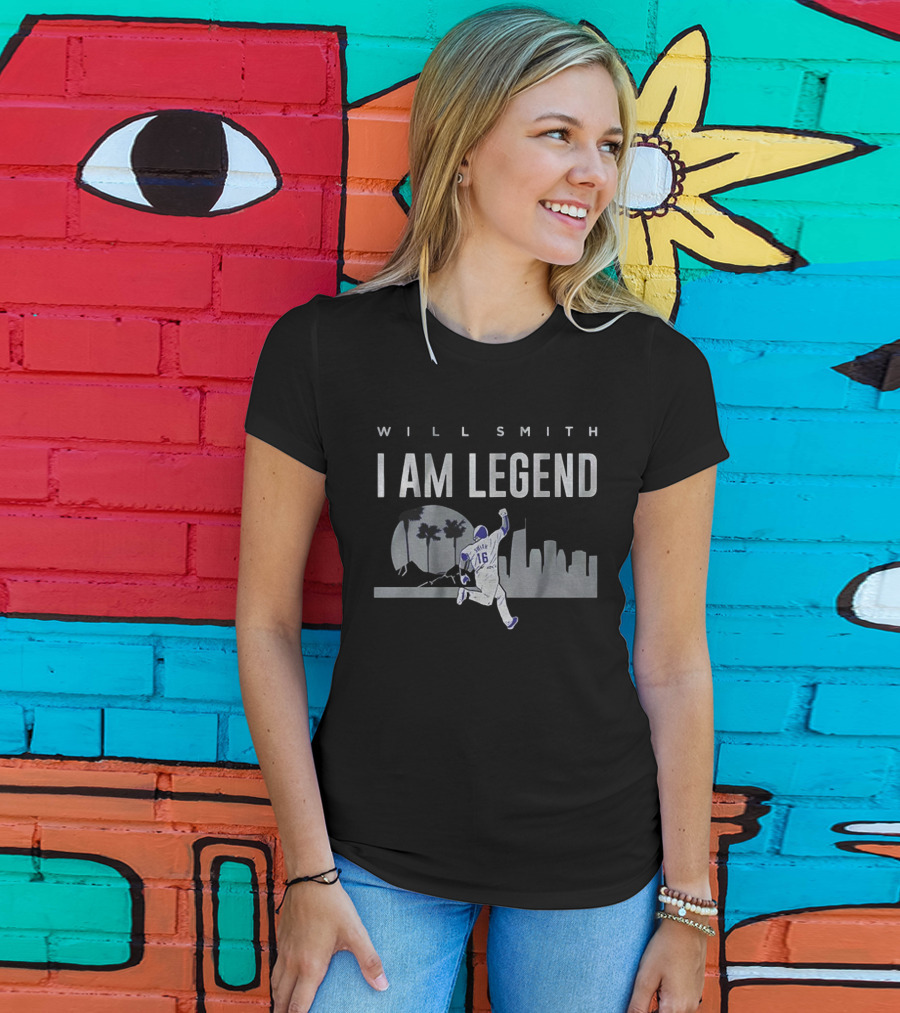 Will Smith I Am Legend Los Angeles Dodgers MLB Baseball City Skyline T-Shirt