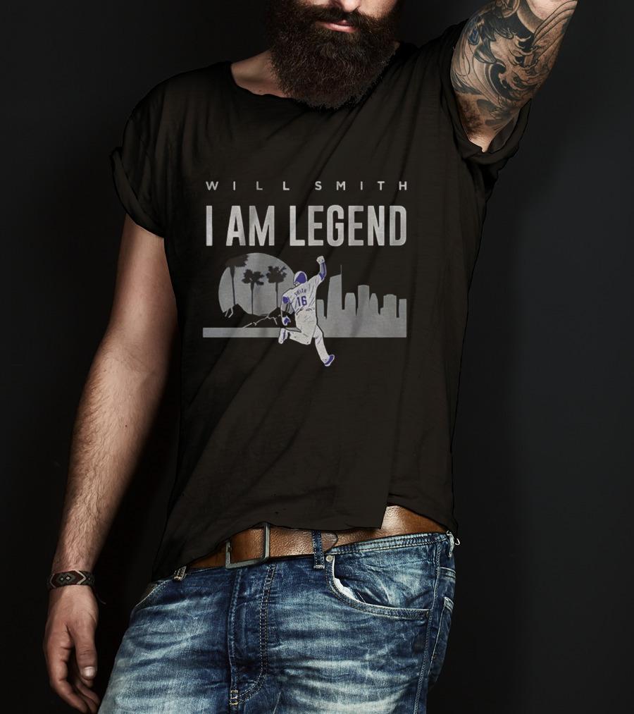 Will Smith I Am Legend Los Angeles Dodgers MLB Baseball City Skyline T-Shirt