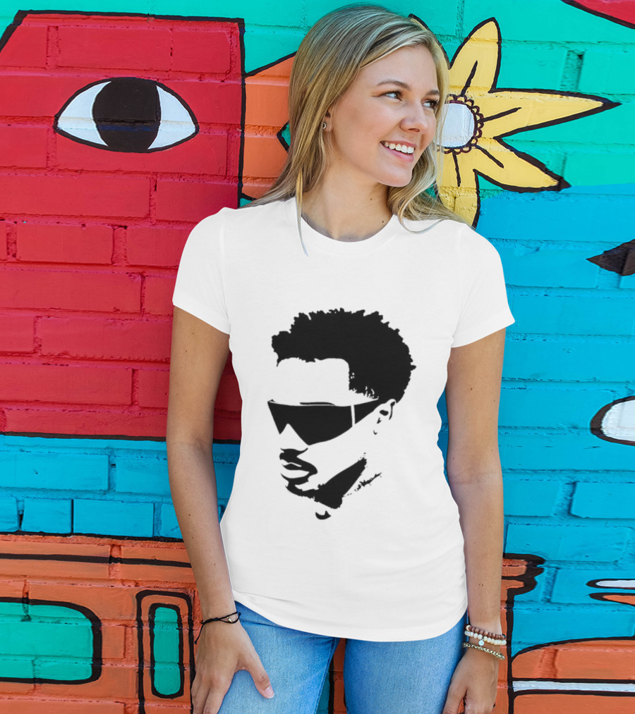 Plaqueboymax Face Outline With Sunglasses And Abstract Hair Sketch T-Shirt