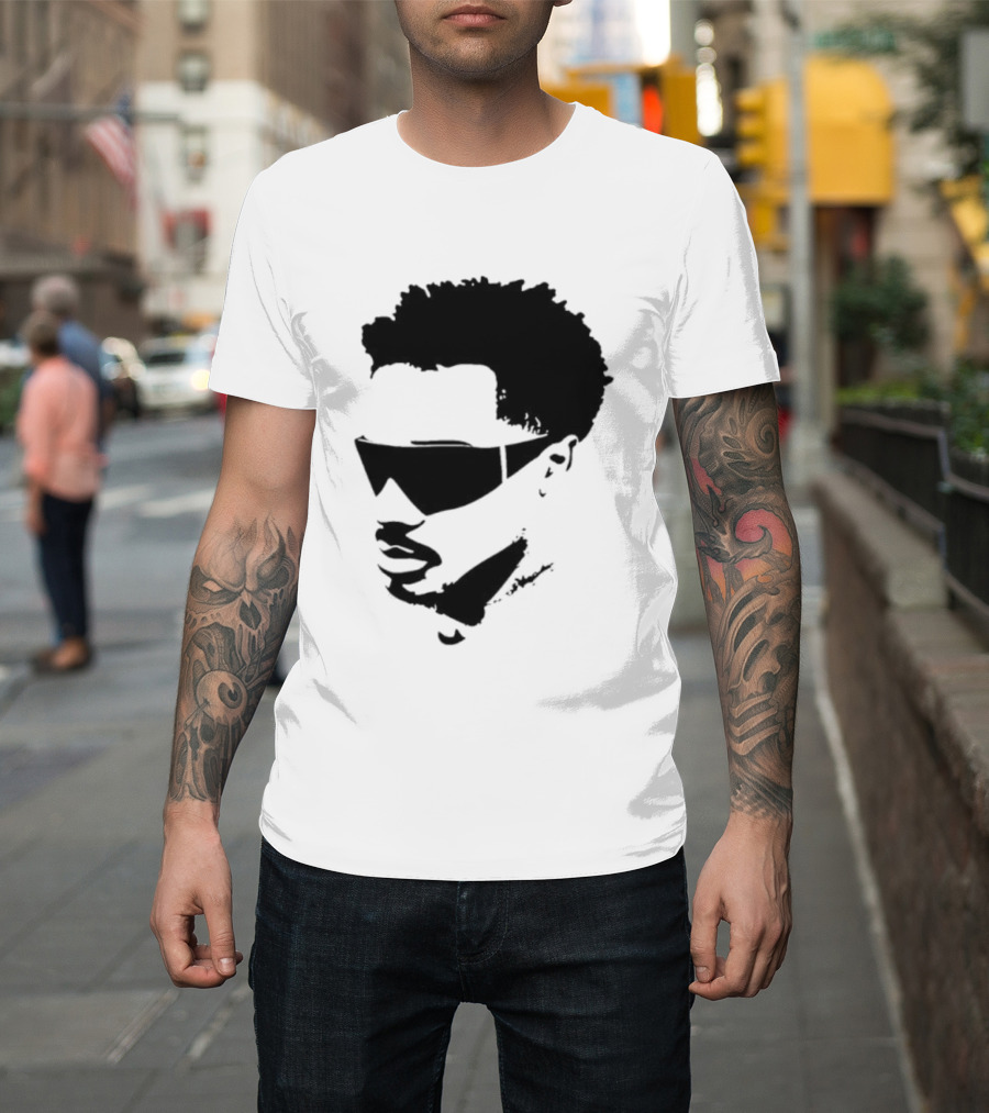 Plaqueboymax Face Outline With Sunglasses And Abstract Hair Sketch T-Shirt