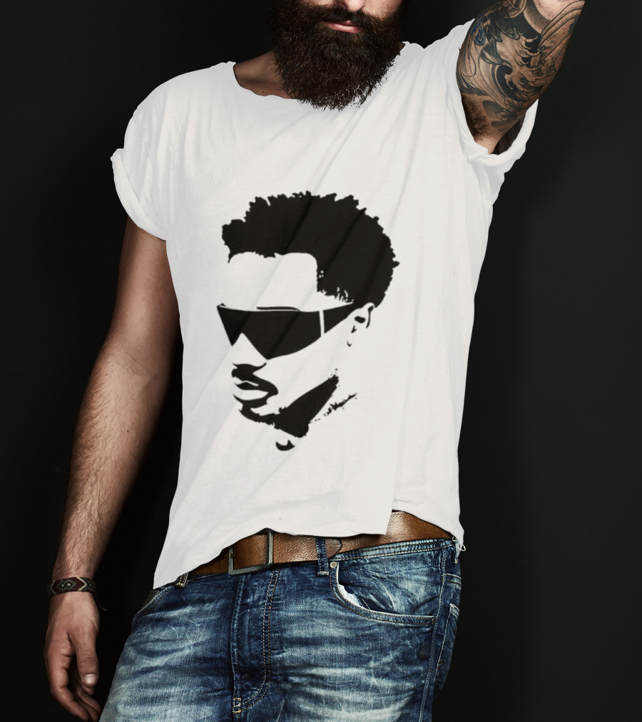 Plaqueboymax Face Outline With Sunglasses And Abstract Hair Sketch T-Shirt