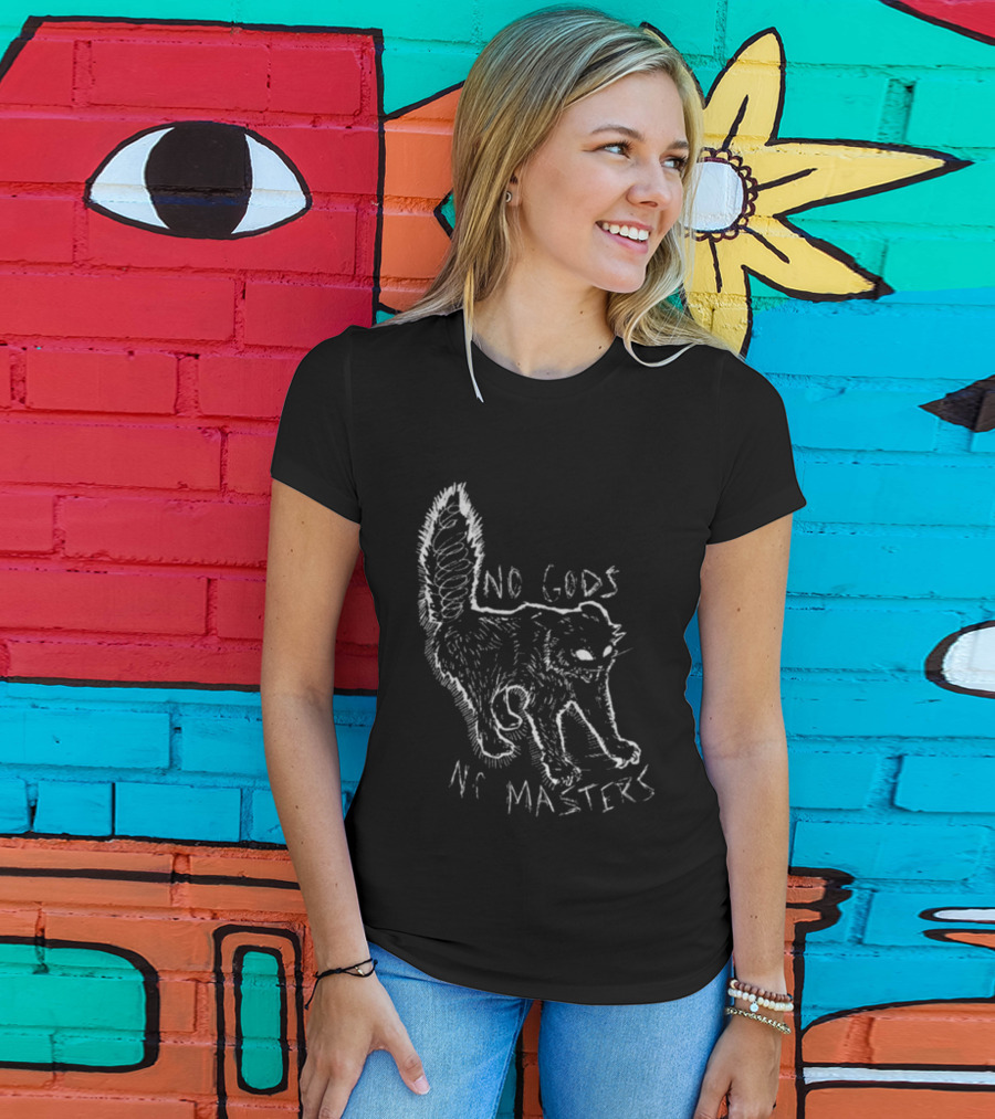 Feral Kitten Patch No Gods No Masters Anarchist Cat T-Shirt