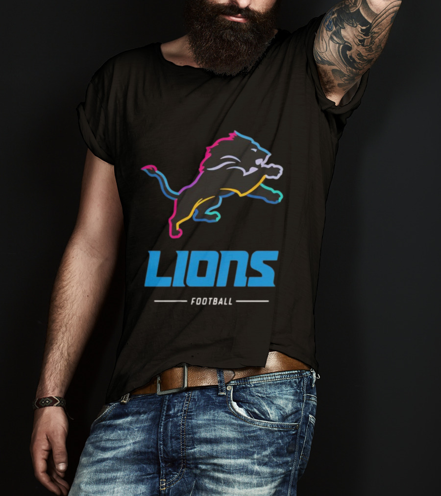 Lions Football Colorful Lion Graphic T-Shirt