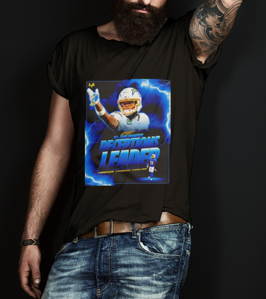 Keenan Allen Chargers All-Time Franchise Receptions Leader Lightning Theme T-Shirt