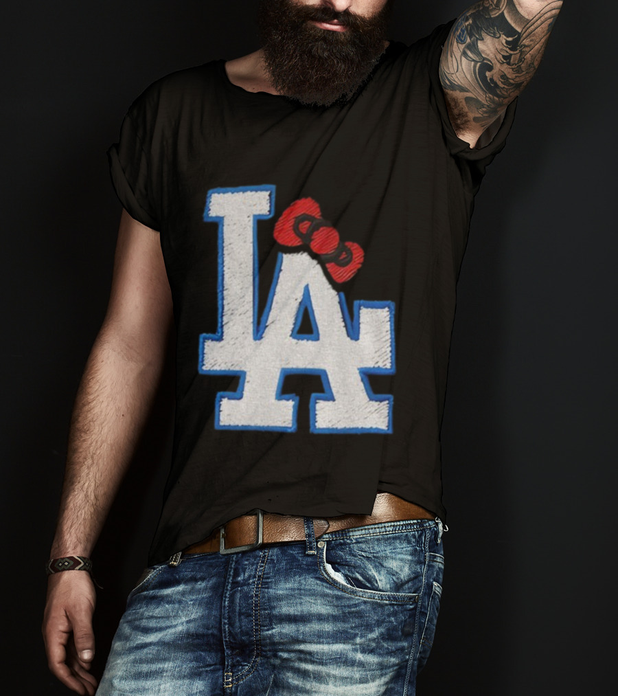 LA Dodgers Hello Kitty Bow Embroidery Collaboration T-Shirt