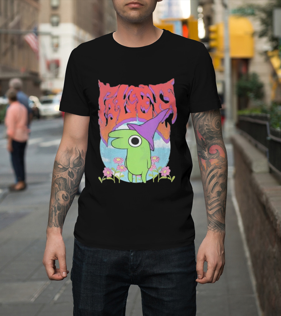 Glep Vintage Heavy Metal Cartoon With Flowers And Witch Hat T-Shirt