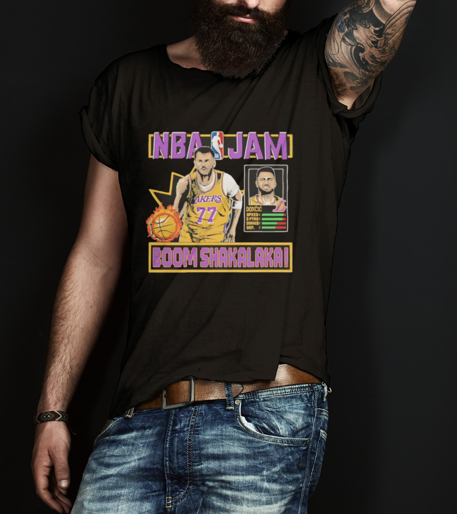 NBA Jam Lakers 77 Doncic Boom Shakalaka T-Shirt