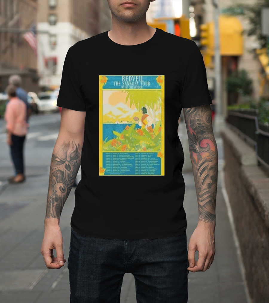 Redveil The Sankofa Tour With Chenayder 2026 Dates And Locations Art Nouveau Style Coastline Scene T-Shirt