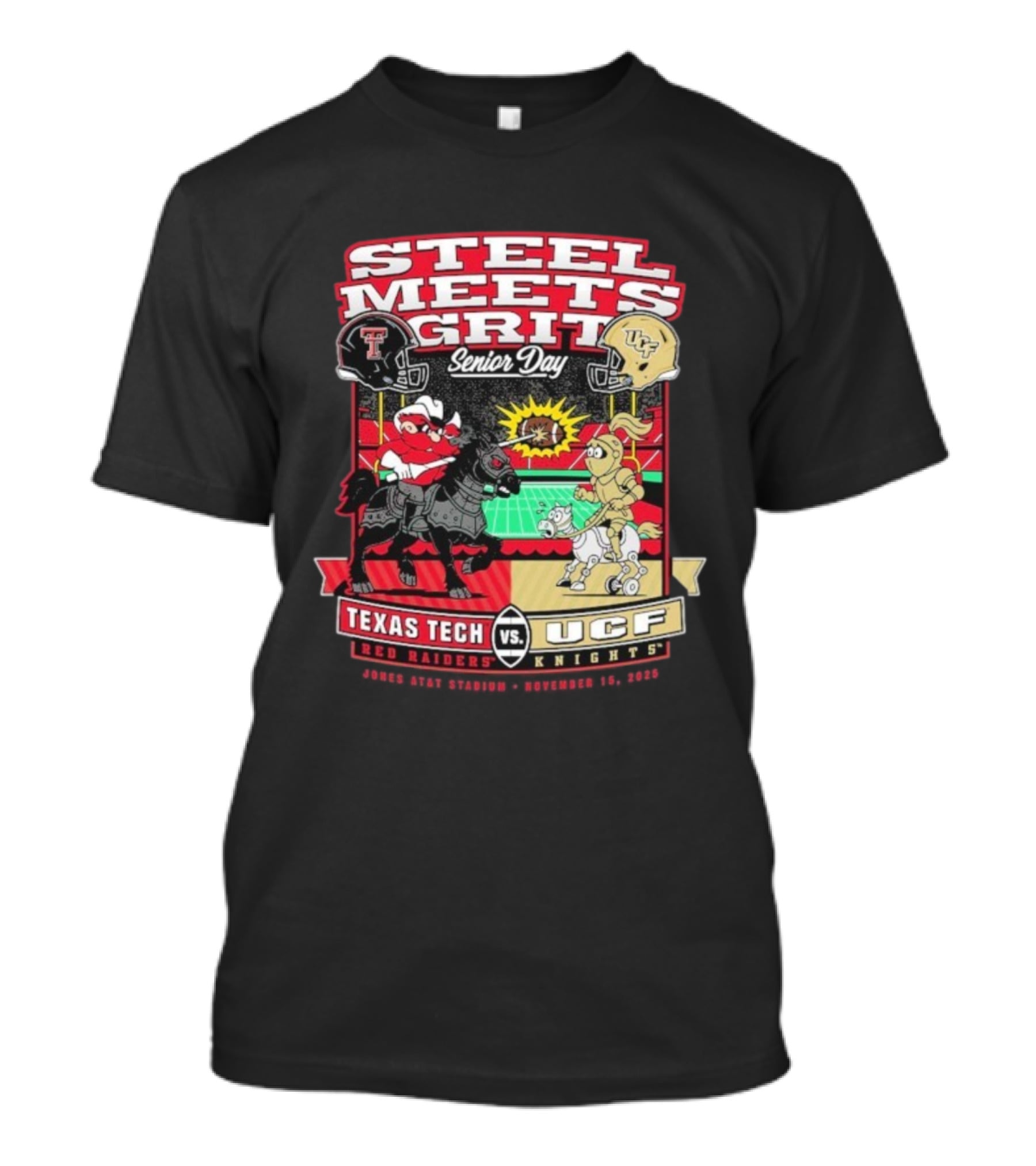 Steel Meets Grit Texas Tech Red Raiders Vs UCF Knights Senior Day Jones AT&T Stadium Mascot November 15 2025 T-Shirt