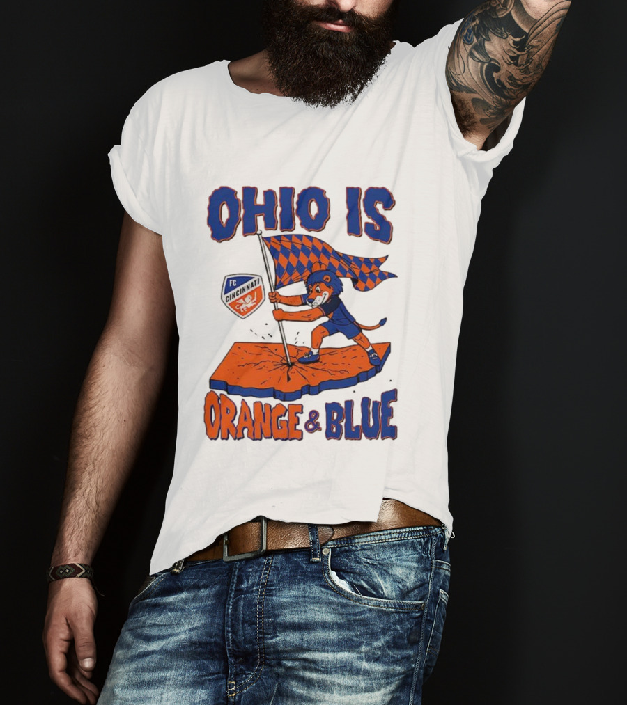 Ohio Is Orange And Blue FC Cincinnati Mascot Flag T-Shirt