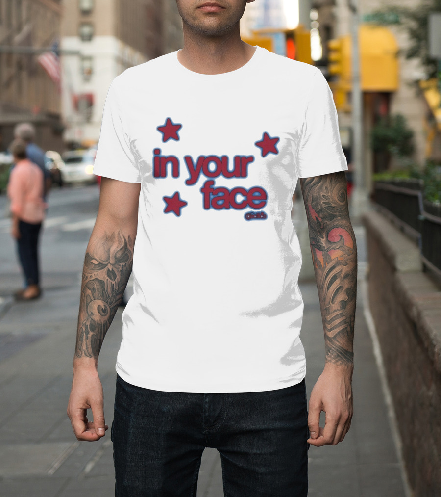Pacifica In Your Face Stars Logo Bold Red And Blue Stars Pattern T-Shirt