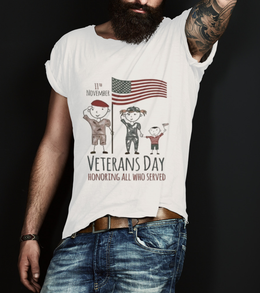 Veterans Day Honoring All Who Served 11th November American Flag Families T-Shirt