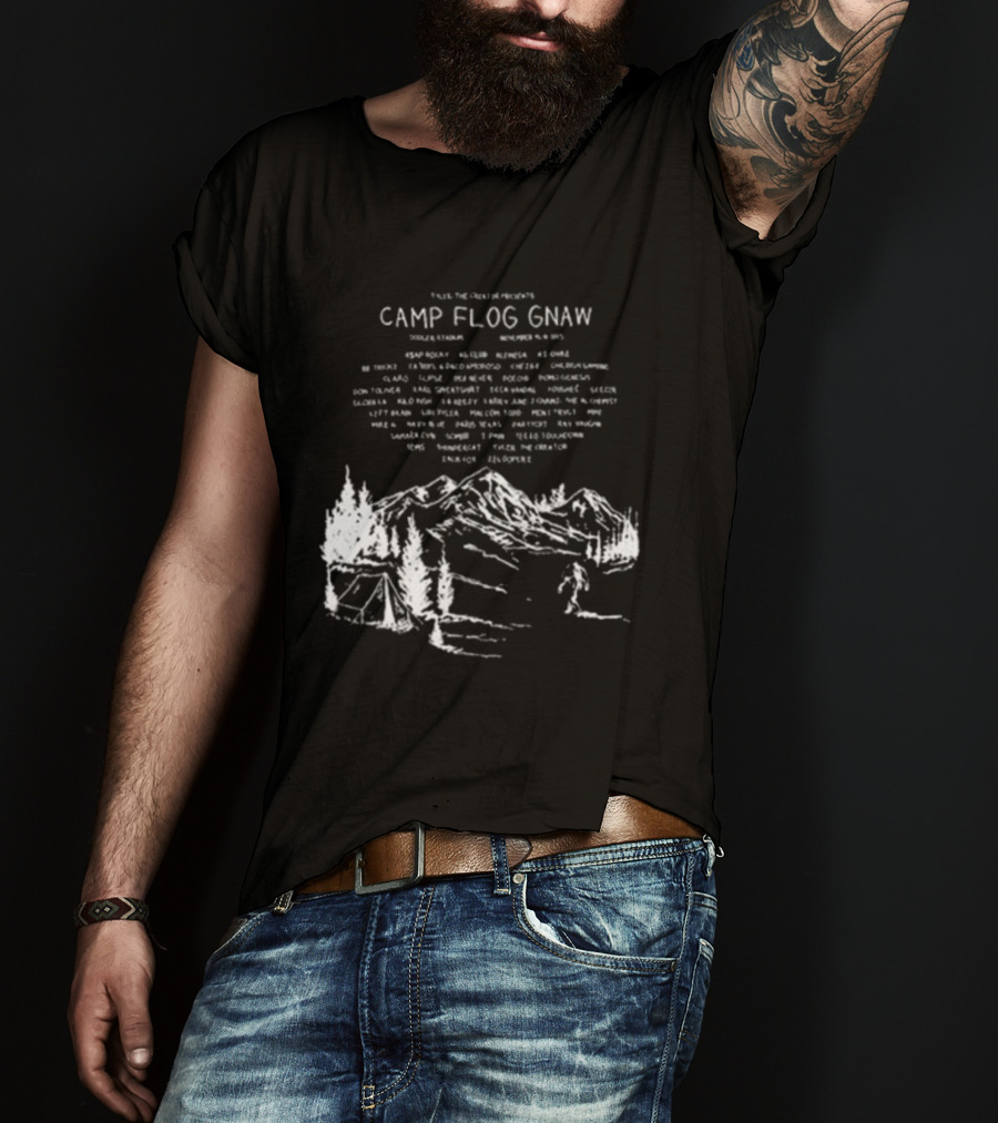 Camp Flog Gnaw 2025 Mountain Bigfoot Tyler The Creator Lineup Adventure T-Shirt