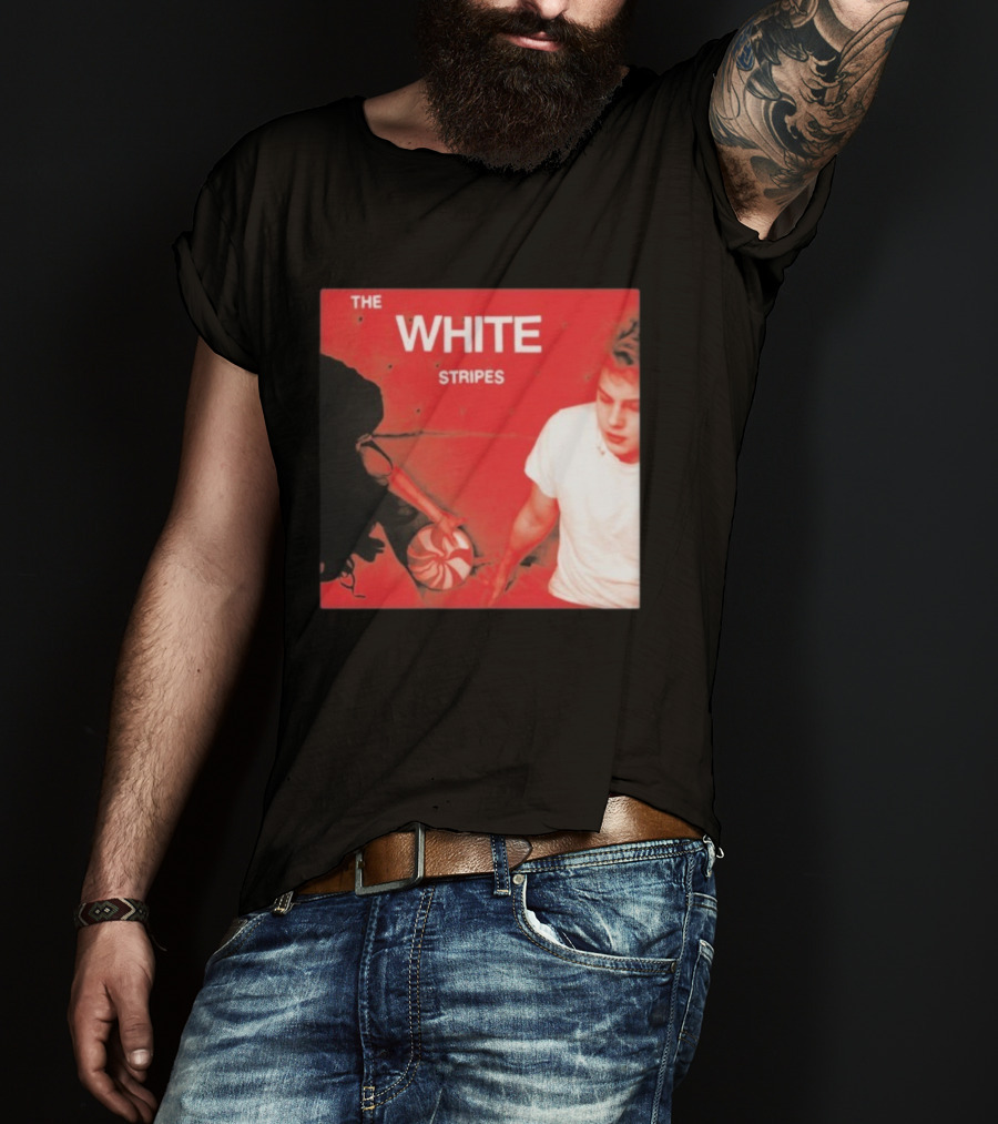 The White Stripes Let's Shake Hands Red And White Spiral Design T-Shirt