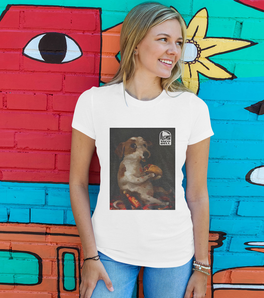 Dog With Taco Bell Burrito And Hot Sauce Funny Meme T-Shirt