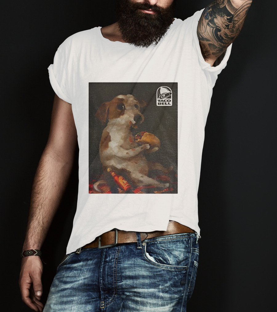 Dog With Taco Bell Burrito And Hot Sauce Funny Meme T-Shirt