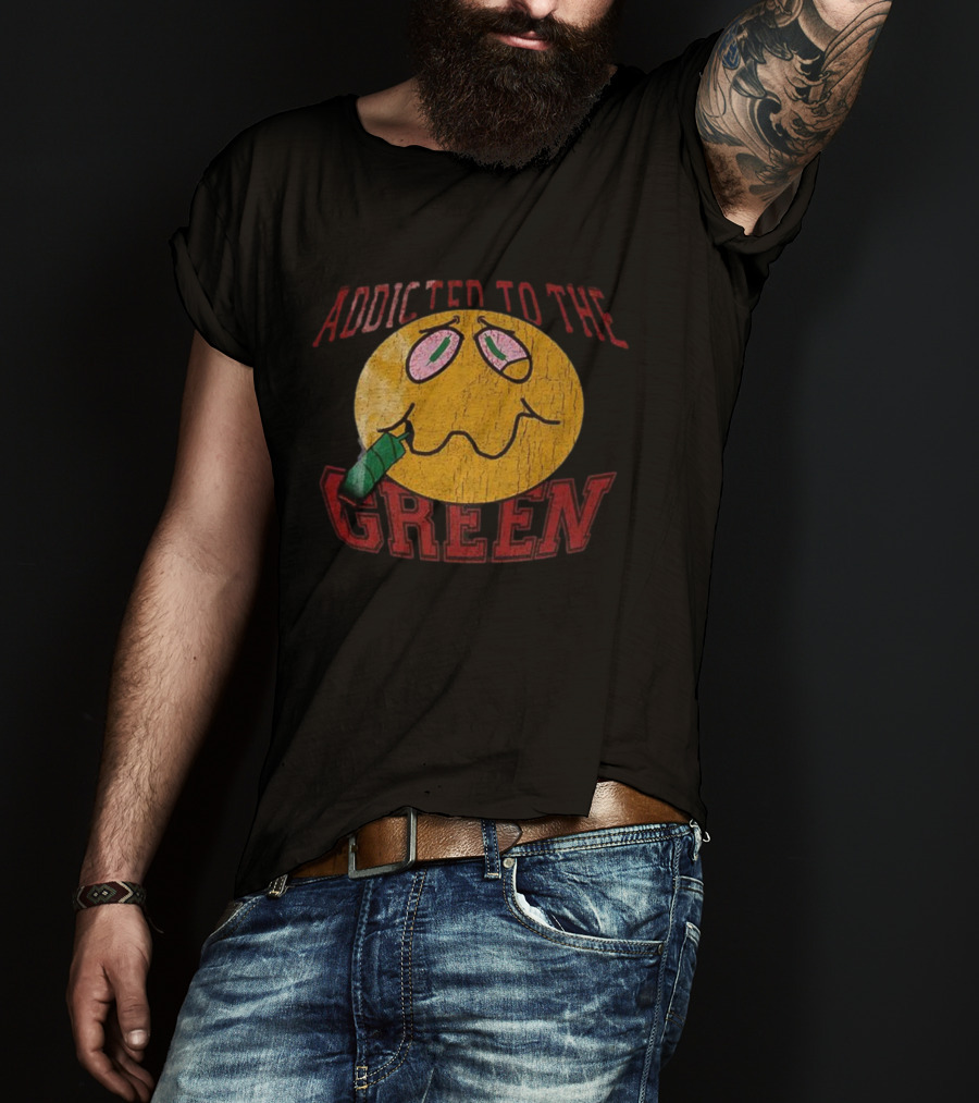 Addicted To The Green Smiley Face Smoking Icon T-Shirt