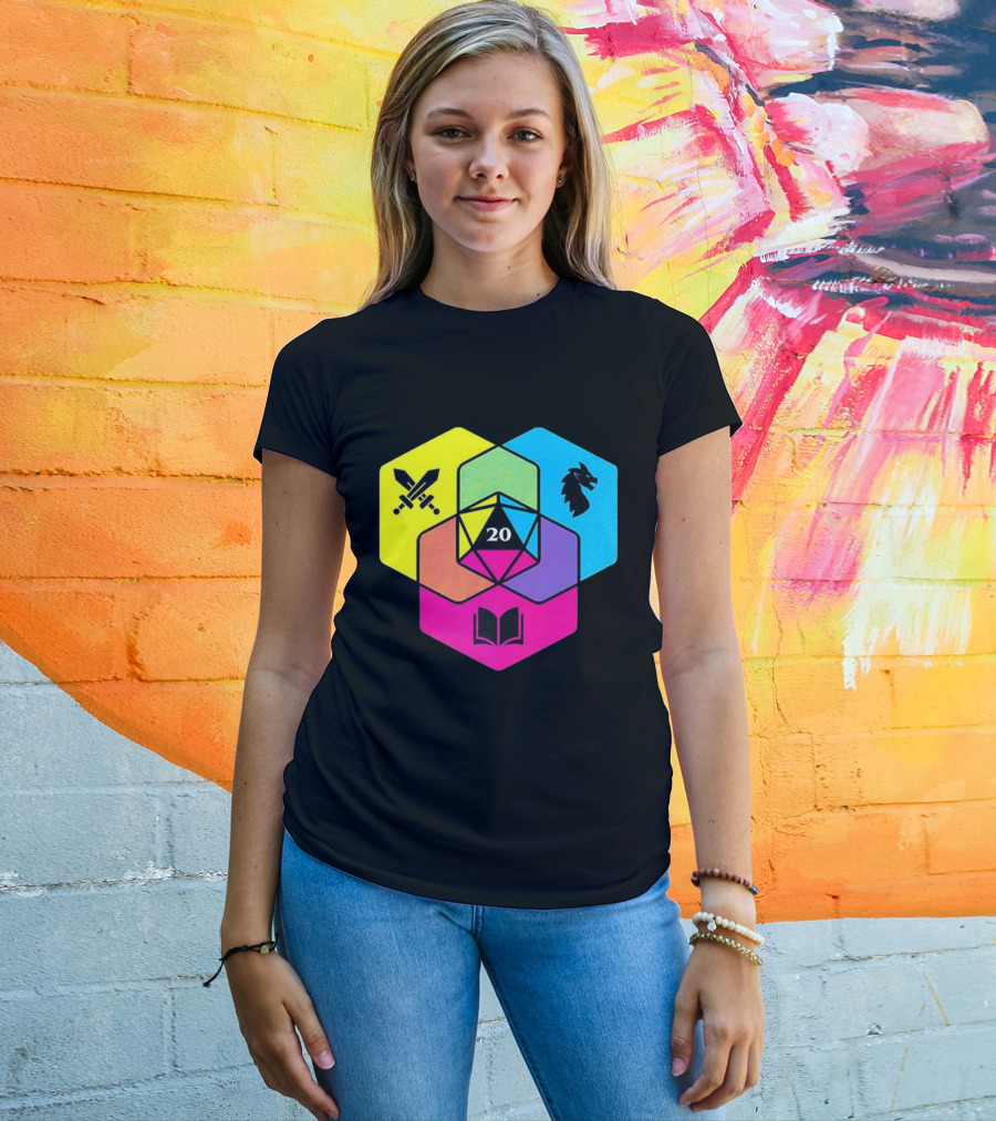 RGB CMYK Venn Diagram 20 Swords Dragon Book Icons Dungeons And Dragons Dice T-Shirt