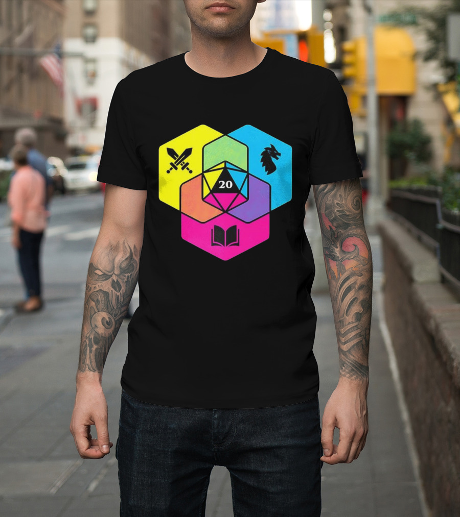 RGB CMYK Venn Diagram 20 Swords Dragon Book Icons Dungeons And Dragons Dice T-Shirt