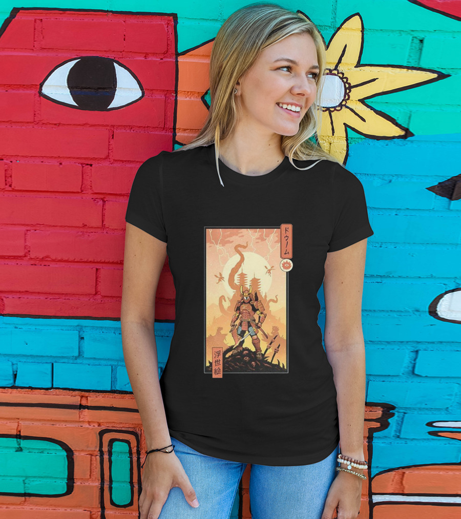 Samurai Doom Ukiyo-E Style Japanese Warrior Demon Battle Art T-Shirt