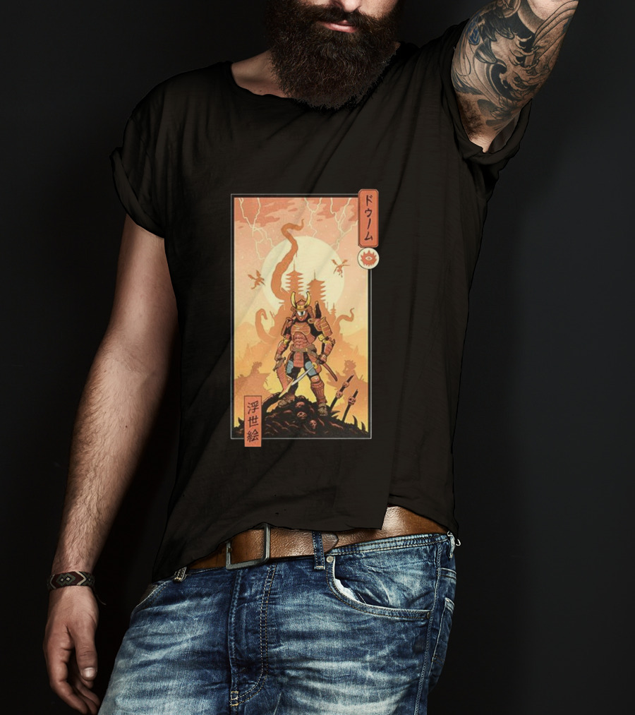 Samurai Doom Ukiyo-E Style Japanese Warrior Demon Battle Art T-Shirt
