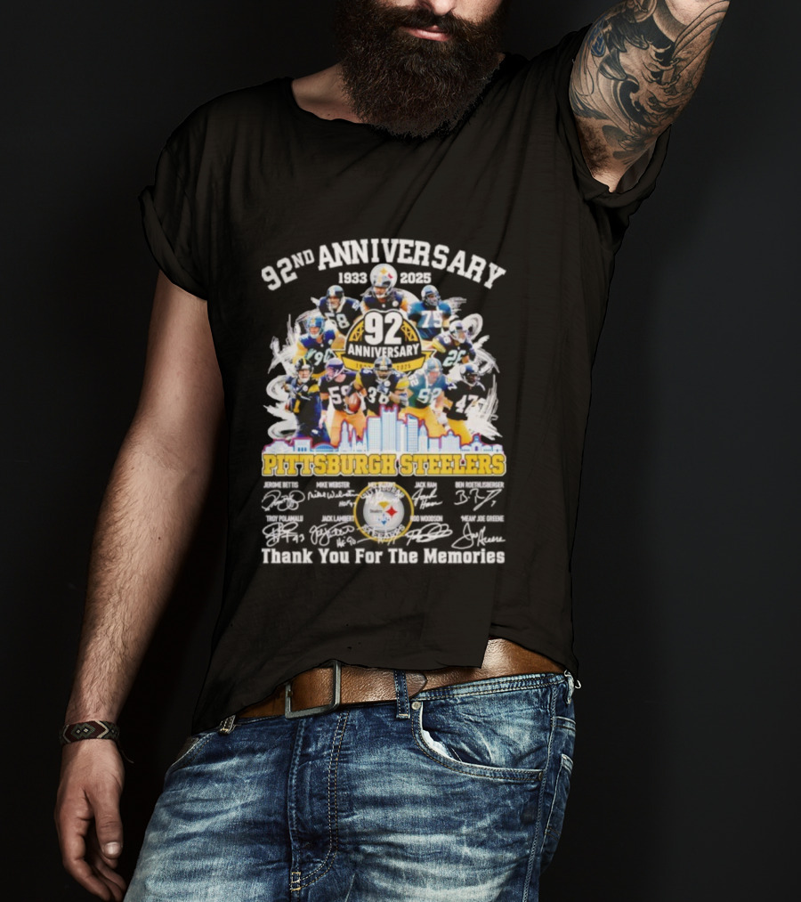 Pittsburgh Steelers 92nd Anniversary 1933-2025 Thank You For The Memories 92 Anniversary 1933-2025 T-Shirt