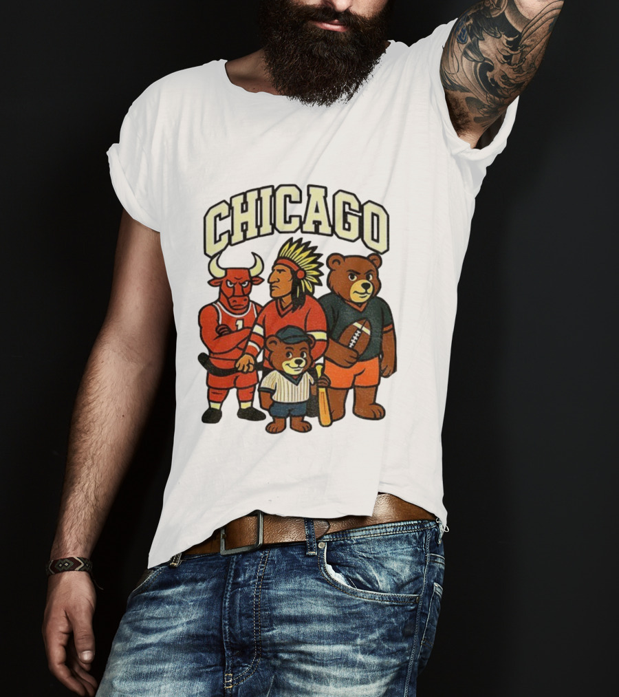 Chicago Bulls Blackhawks Bears Cubs Mascot Mashup T-Shirt