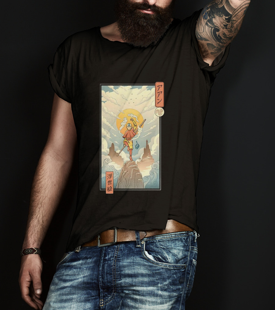 Aang Air Nomad Avatar The Last Airbender Ukiyo-e Style Clouds And Mountains T-Shirt