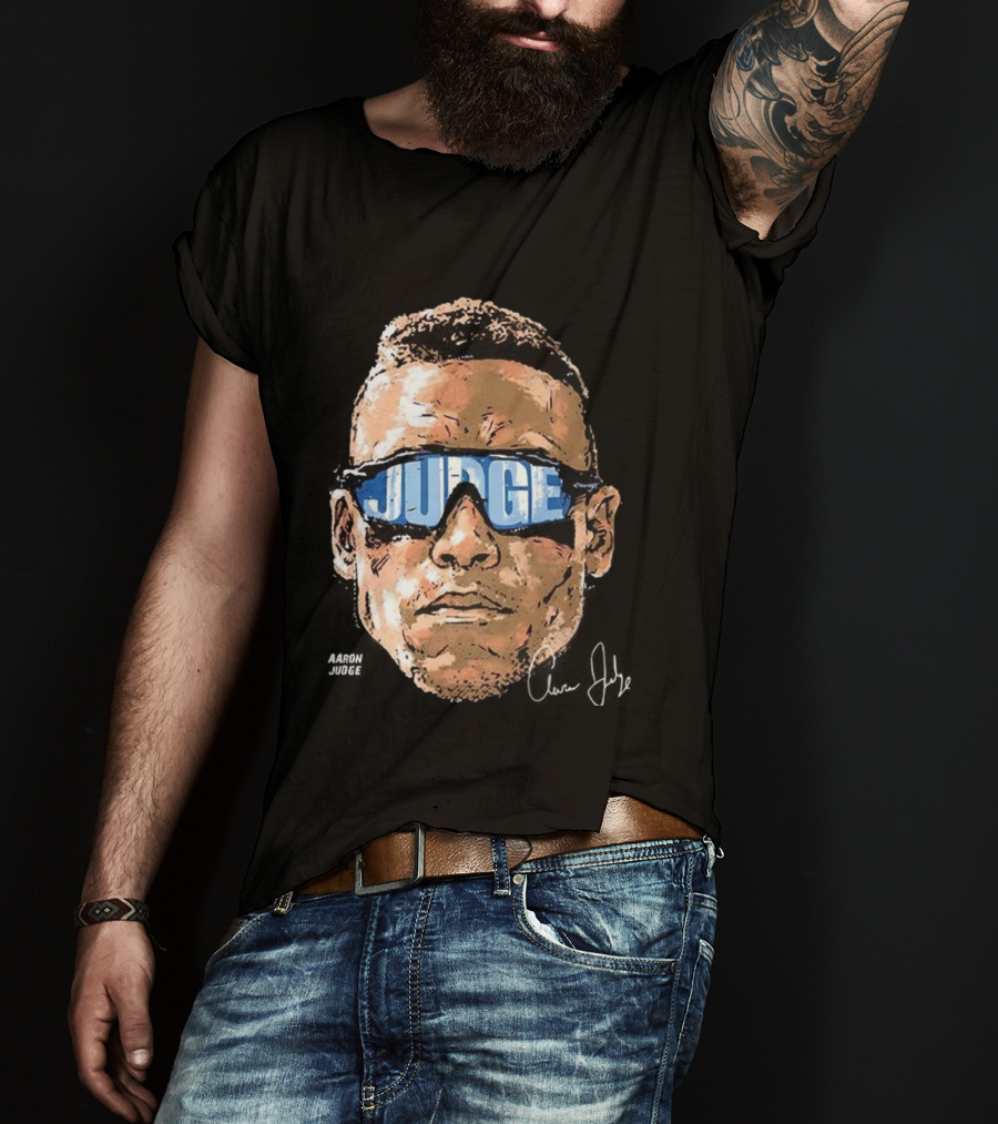 Aaron Judge New York Yankees Baseball Big Head Glasses Judge Signature T-Shirt