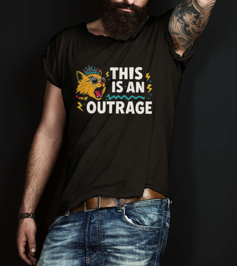 Cat This Is An Outrage Fun Cool Sunglasses Lightning Bolt T-Shirt