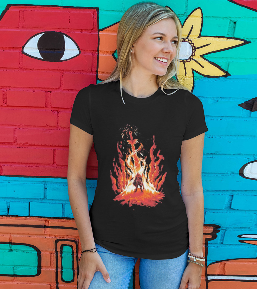 Dark Souls Trial By Fire Warrior Surrounded By Flames Iconic Gaming Imagery T-Shirt