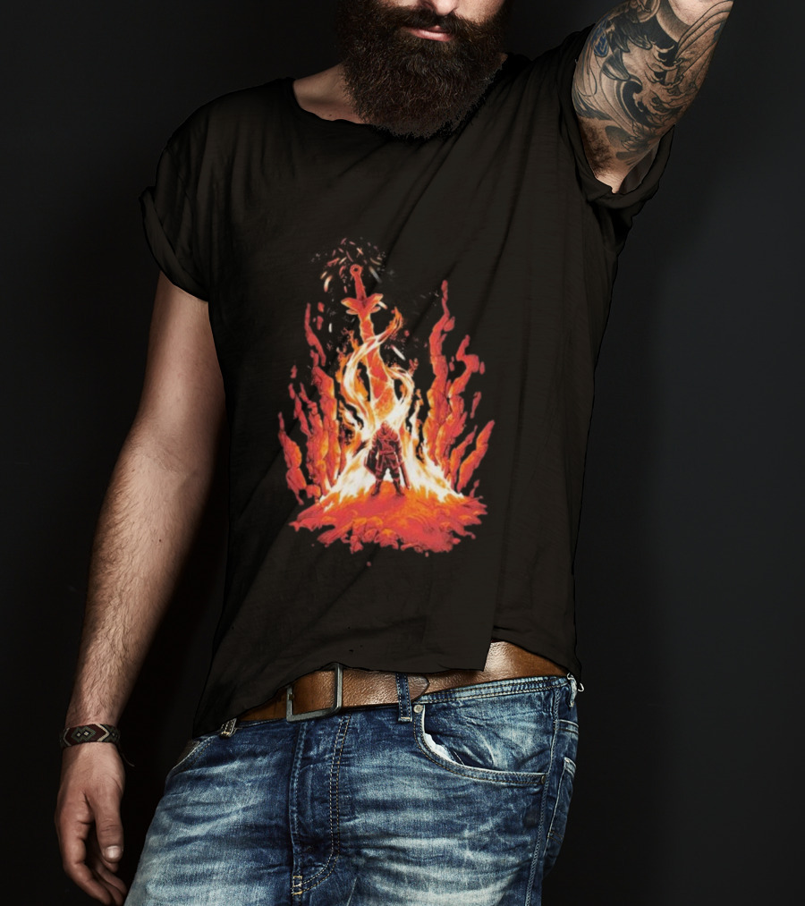 Dark Souls Trial By Fire Warrior Surrounded By Flames Iconic Gaming Imagery T-Shirt