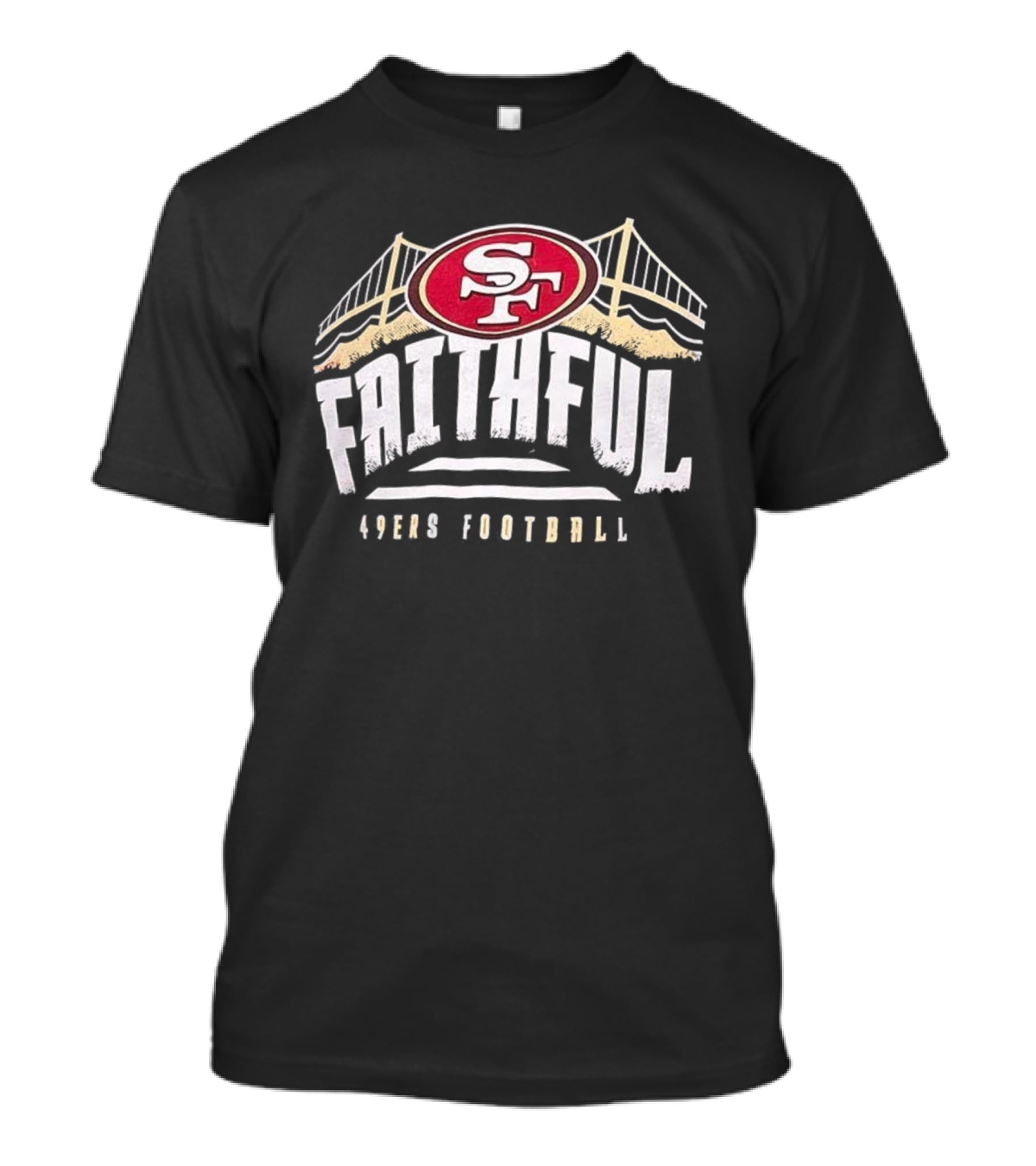 San Francisco 49ers Faithful Football SF Logo Golden Gate Bridge T-Shirt