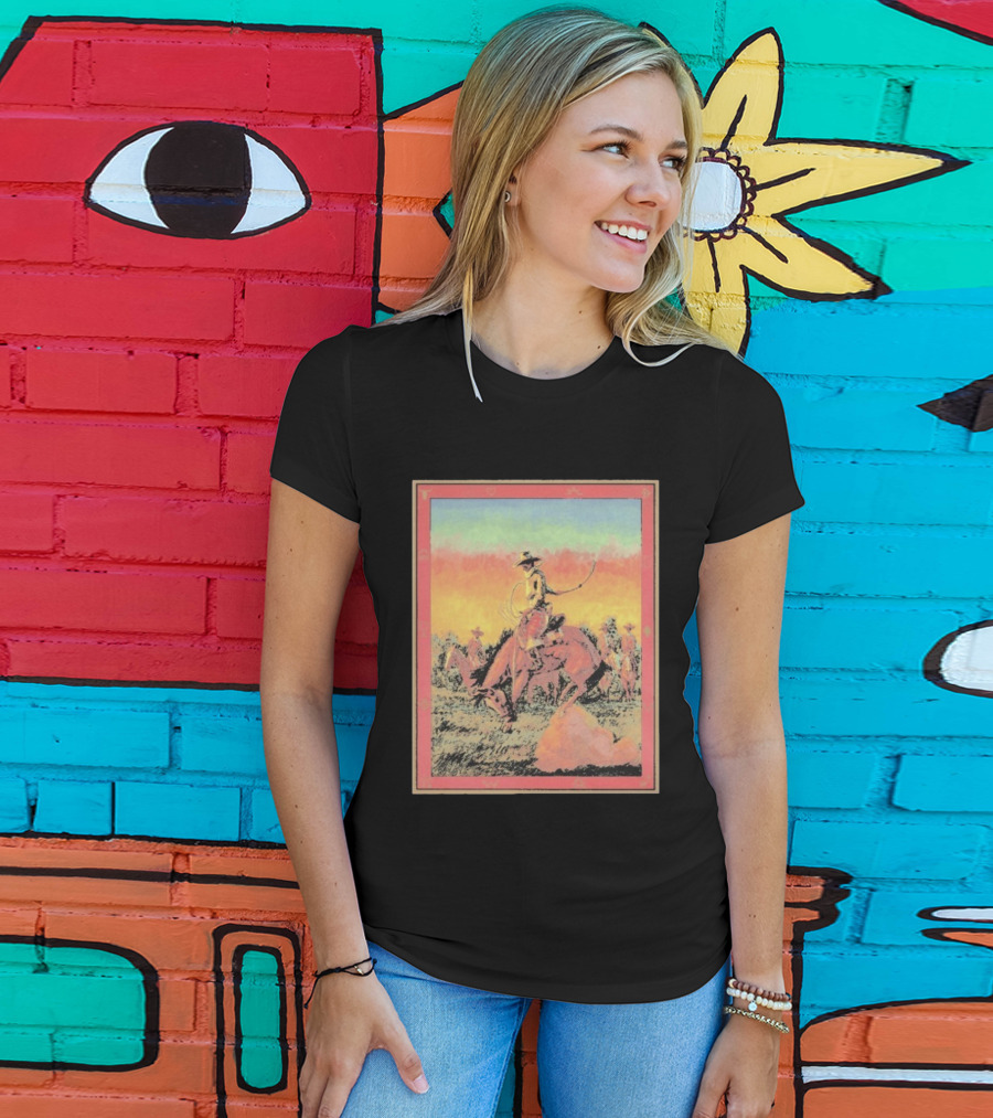 Arizona Cowboy Western Rodeo Sunset Scene Rustic Art T-Shirt