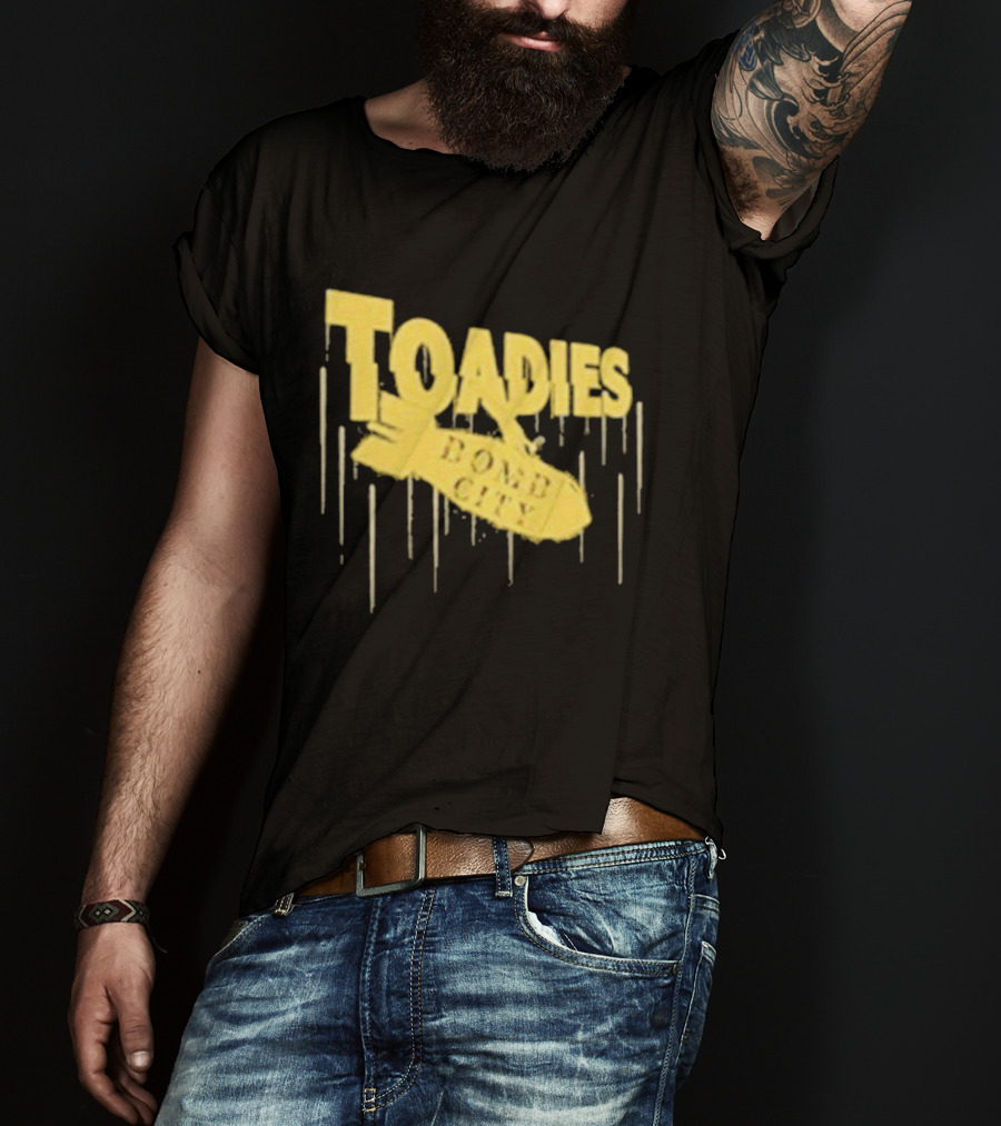 Toadies Bomb City Dripping Text And Bomb Icon T-Shirt