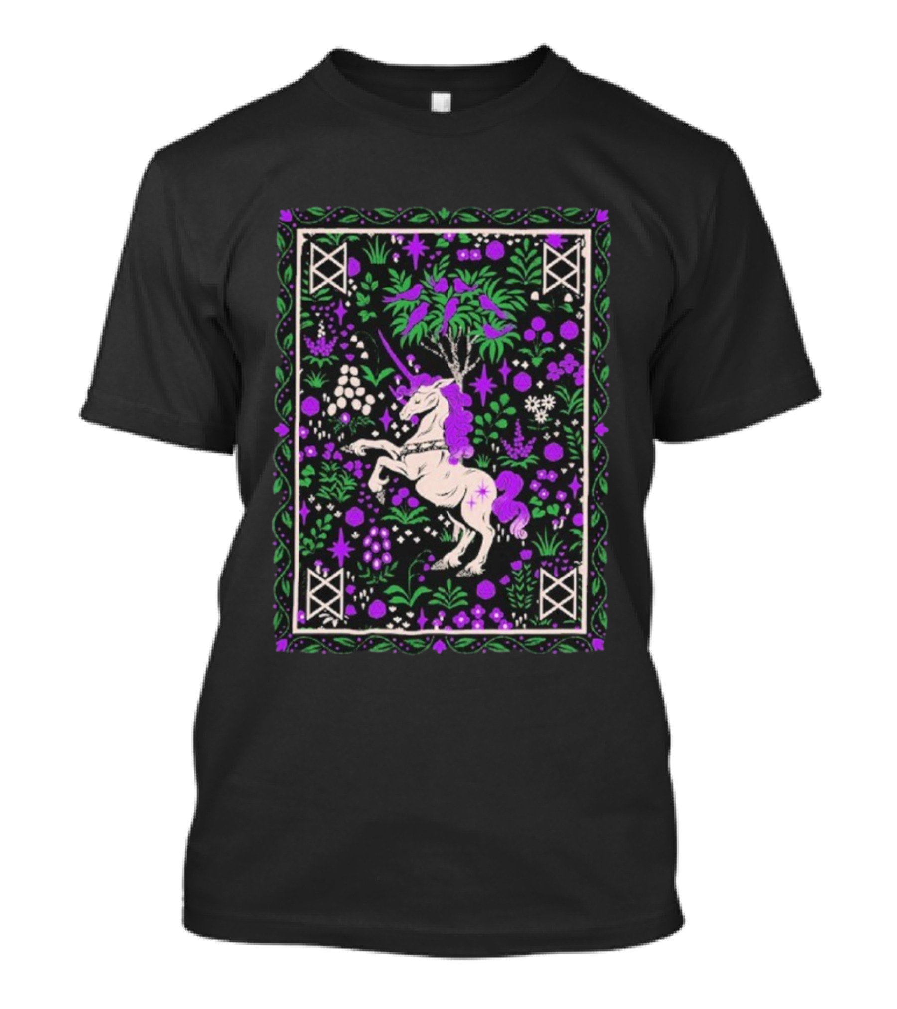 Garyl Unicorn Enchanted Forest Magic Purple Pink Green Botanical T-Shirt