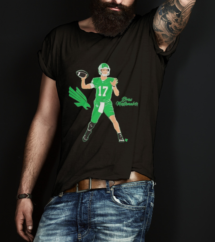 North Texas Mean Green Drew Mestemaker Quarterback 17 Superstar Pose T-Shirt