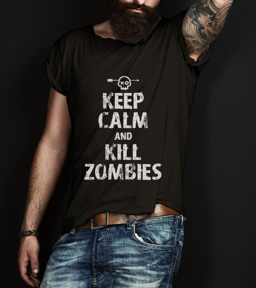 Keep Calm And Kill Zombies Skull Arrow Graphic T-Shirt